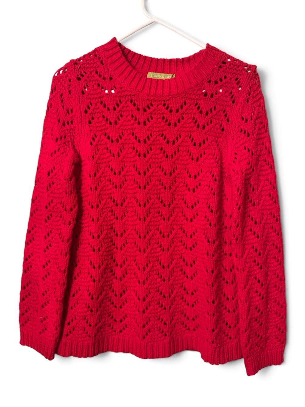 Sigrid Olsen Red Knit Cozy Sweater Size Small